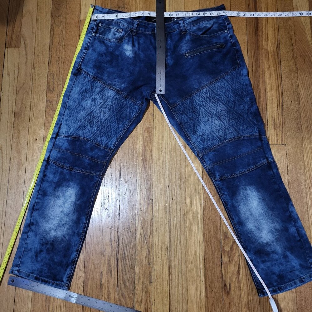 Mens Blue Jeans 36" Agile Rugged Texture Artisan Detail Distressed Denim Vintage